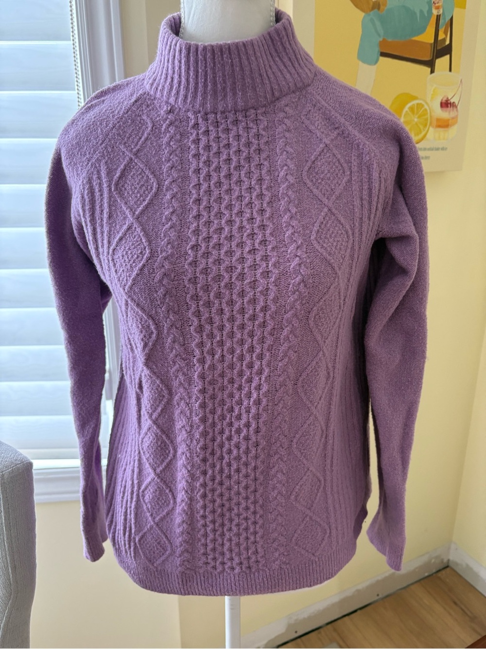 Northern Reflections Lilac Cable Knit Turtleneck Sweater